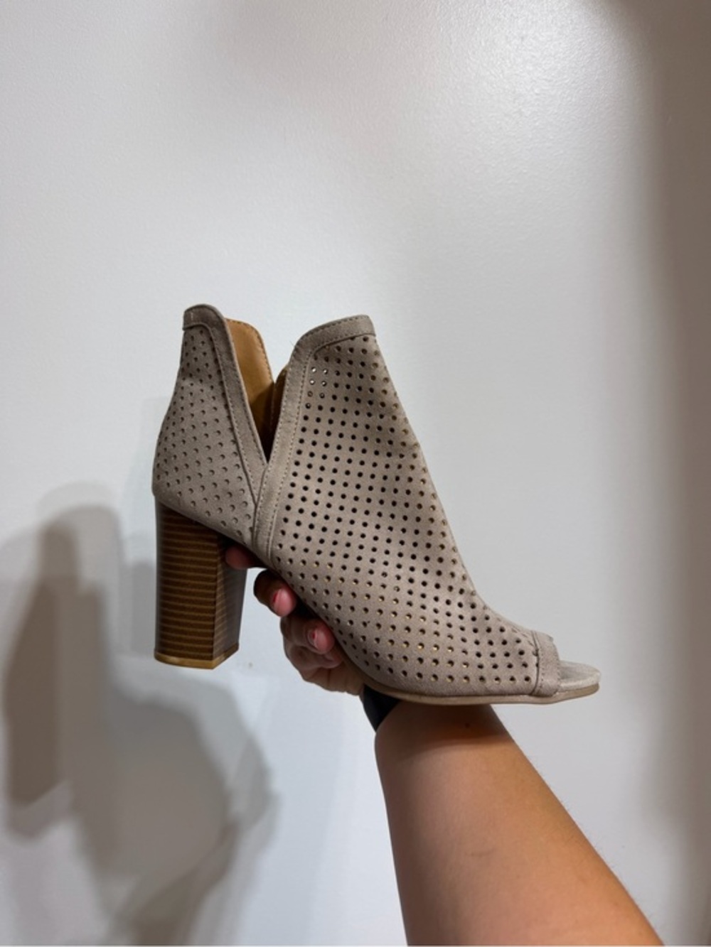 Charlotte Russe Perforated Peep-Toe Block Heel Booties Size 7